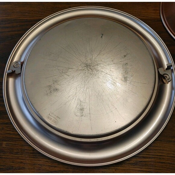 VTG 50s West Bend Rosey Copper Colored Metal locking Cake Carrier 14.5" dia. - Picture 10 of 16